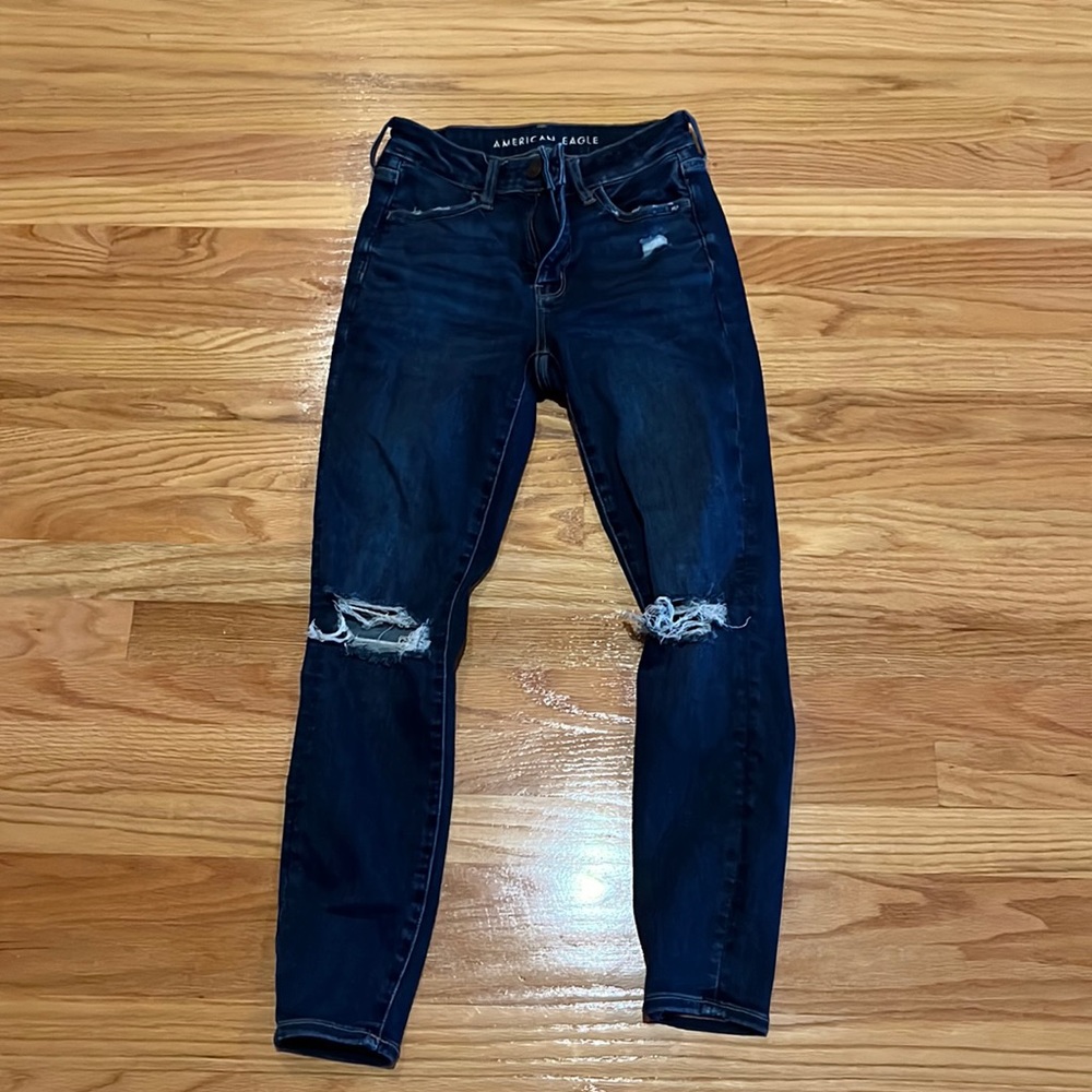American Eagle Ripped High-Rise Dark Wash Jean Jeggings